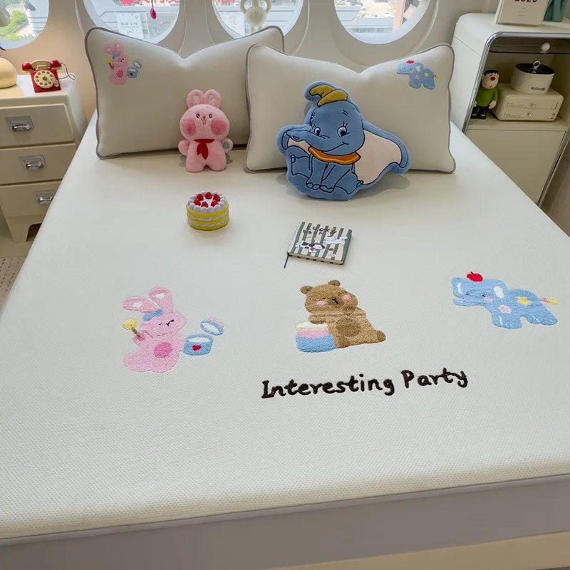 DecorBites™ Cartoon Embroidered Fitted Sheet for Single Bed - All-Season Comfort