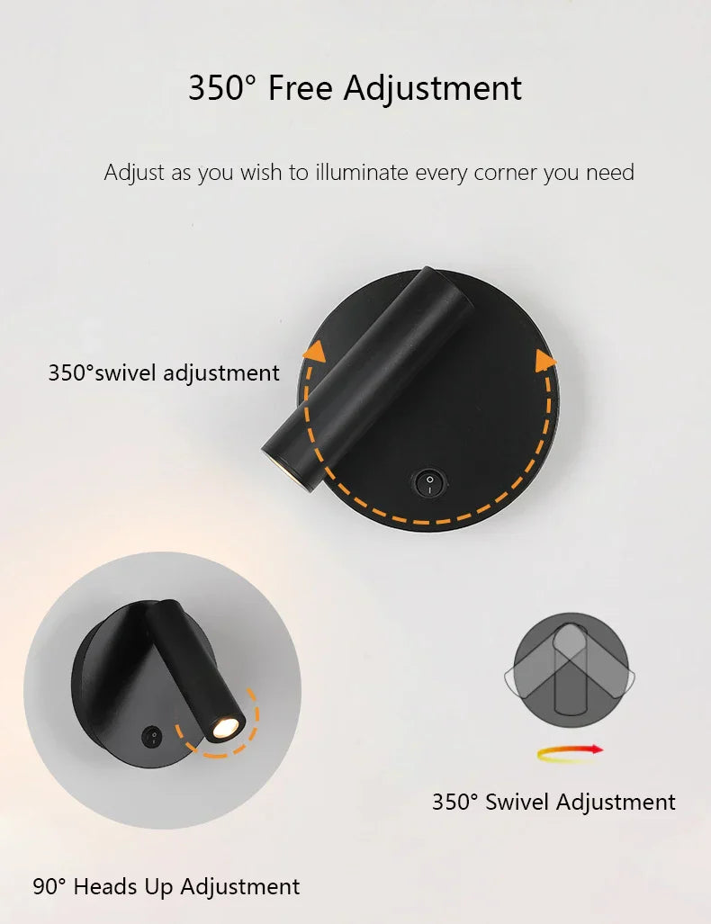 DecorBites™ مصباح قراءة حائطي LED قابل للتعديل بقوة 3 وات لغرفة النوم والفندق