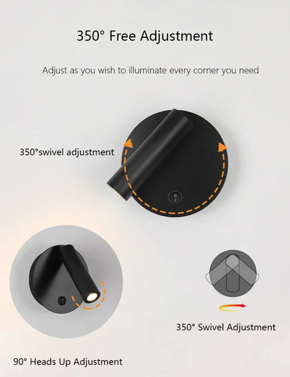 DecorBites™ مصباح قراءة حائطي LED قابل للتعديل بقوة 3 وات لغرفة النوم والفندق