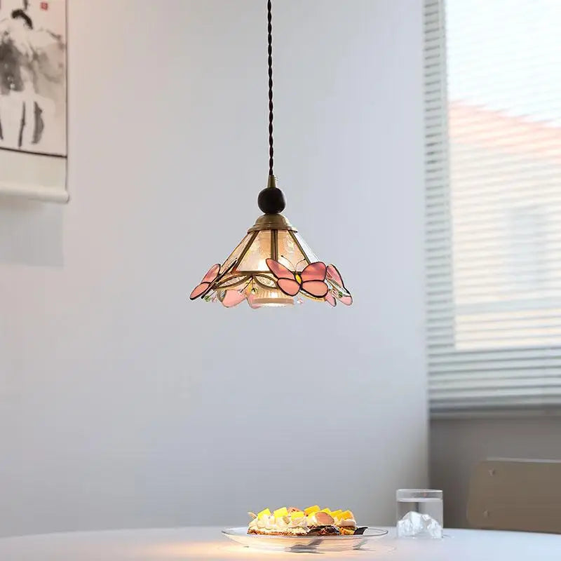 DecorBites™ Butterfly Pink LED Pendant Lamp Walnut Wood Glass Nordic Modern Home Decor