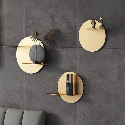 Estante de pared redondo de metal dorado DecorBites™ con ganchos