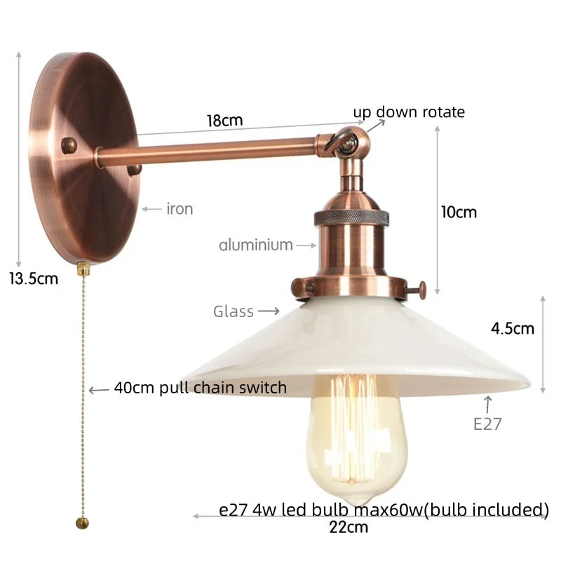 DecorBites™ LED Wall Lights: Industrial Style Bedside Lamp for Kitchen, Reading, Cafe - White Class