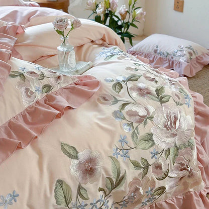 Decobites Luxury Flowers Embroidery Princess Bedding Set - 1000TC Egyptian Cotton