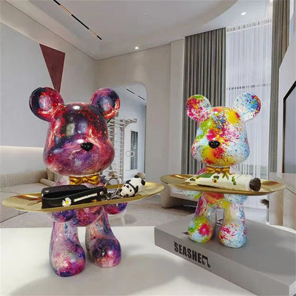 DecorBites™ Graffiti Bear Figurine: Modern Table Decor & Key Storage Sculpture