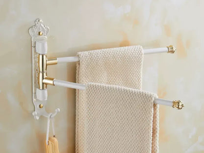 DecorBites™ Antique Carved Swivel Towel Hanger, Wall Mounted Folding Towel Bar, Bathroom Towel Holder