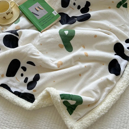 DecorBites™ Cartoon Lamb Wool Blanket: Double-Layered, Thick & Warm for Children & Adults
