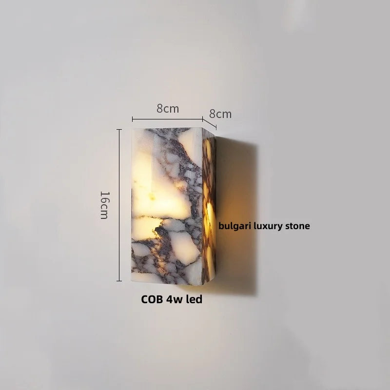 DecorBites™ Carbon Steel LED Wall Lamp with Pull Chain Switch & Marble Stone Fixtures
