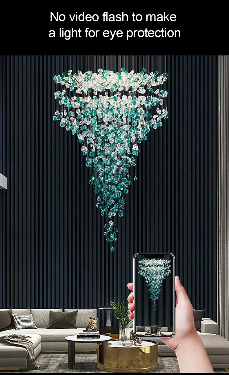 DecorBites™ Green Crystal Stone Chandelier for Modern Spaces