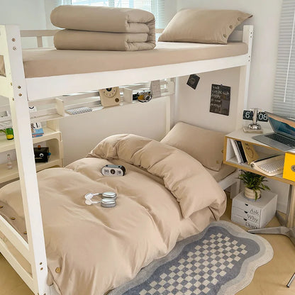 DecorBites™ Buttoned Washed Cotton Bedding Set: Soft & Breathable Quilt Cover for Home or Dorm