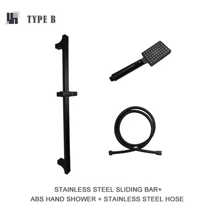 مجموعة قضبان دش DecorBites™ السوداء القابلة للتعديل بثلاث وظائف وتصميم بسيط وخرطوم بطول 1.5 متر