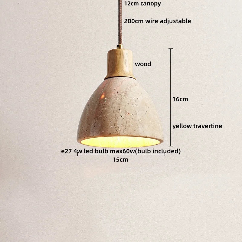 DecorBites™ LED Pendant Lamp Yellow Travertine Stone Wood Nordic Modern Hanging Light