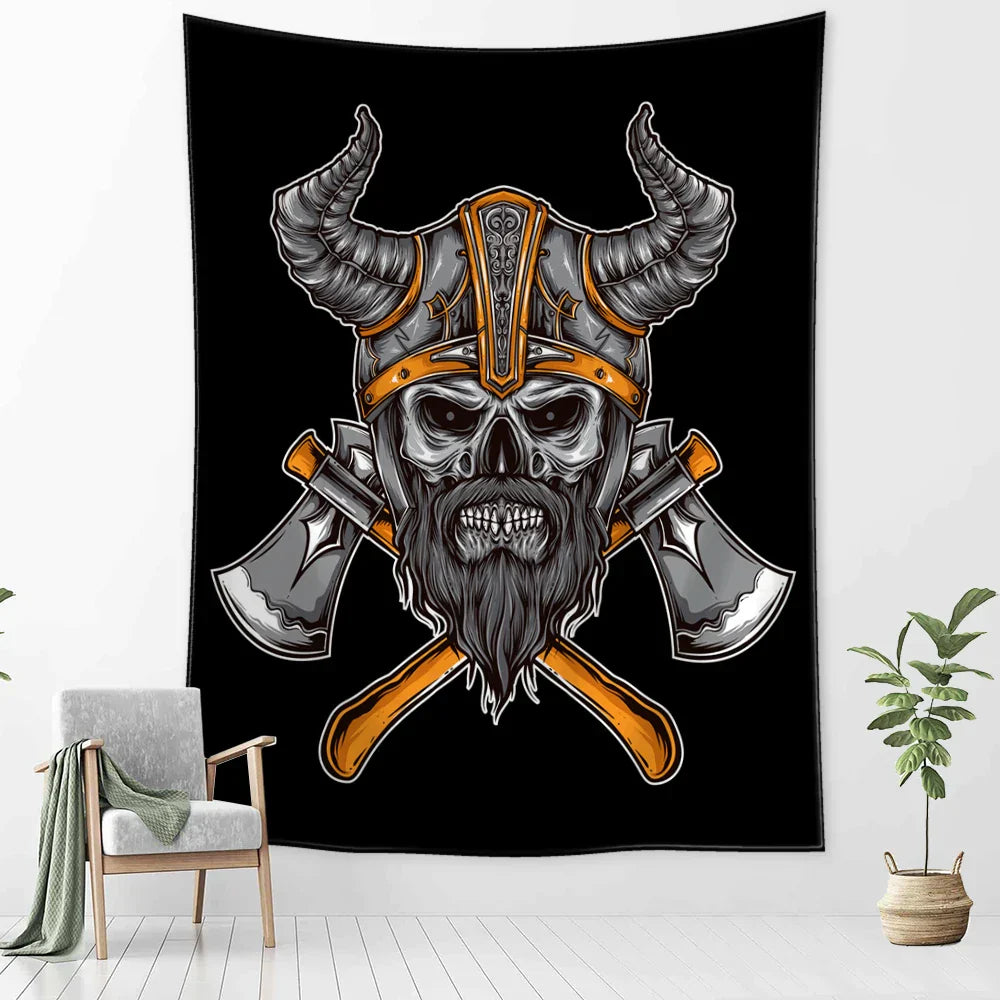 Decobites Viking Person Head Tapestry Psychedelic Wall Hanging for Bohemian Room Decor