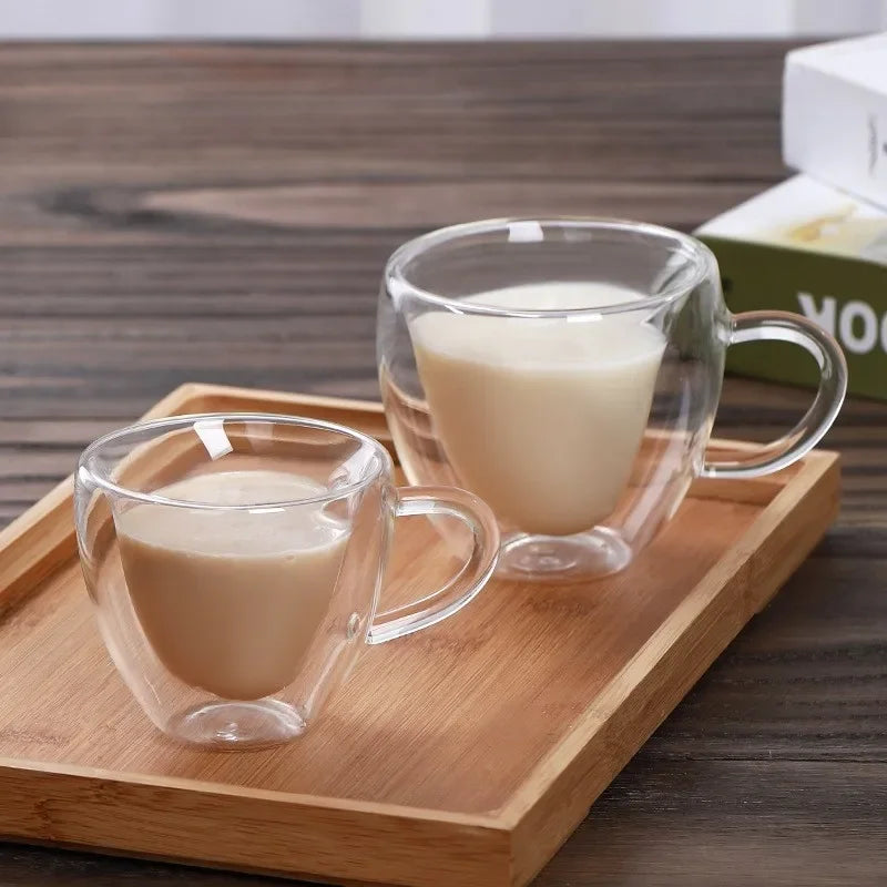 Taza de café de vidrio en forma de corazón Decorbites™ - Taza de vidrio de doble fondo para bebidas