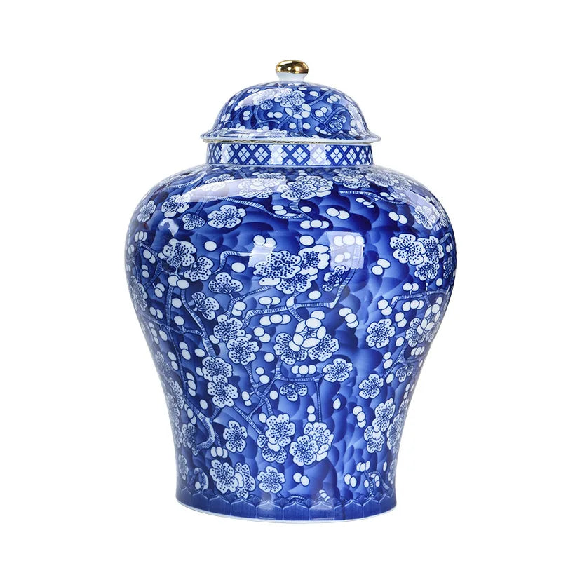 DecorBites™ Blue White Porcelain General Jar Tea Pot Sealed Storage Tank Home Decor