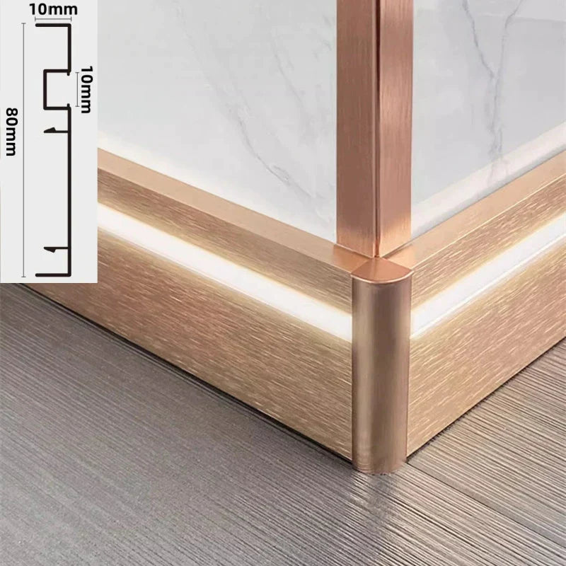 DecorBites™ LED Skirting Aluminum Profiles: Brushed Gold/Black, Conner Baseboard, Diffuser, Stair, Floor, Wall Decor