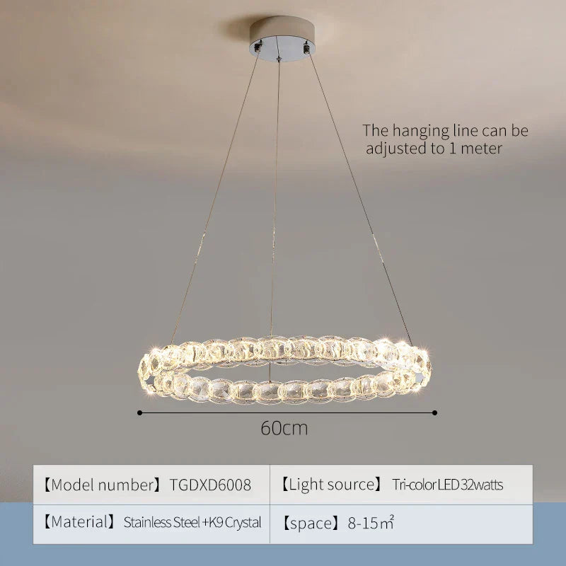 DecorBites™ Crystal Chandelier: Modern Net Red Circle Light for Living Room, Bedroom, Restaurant
