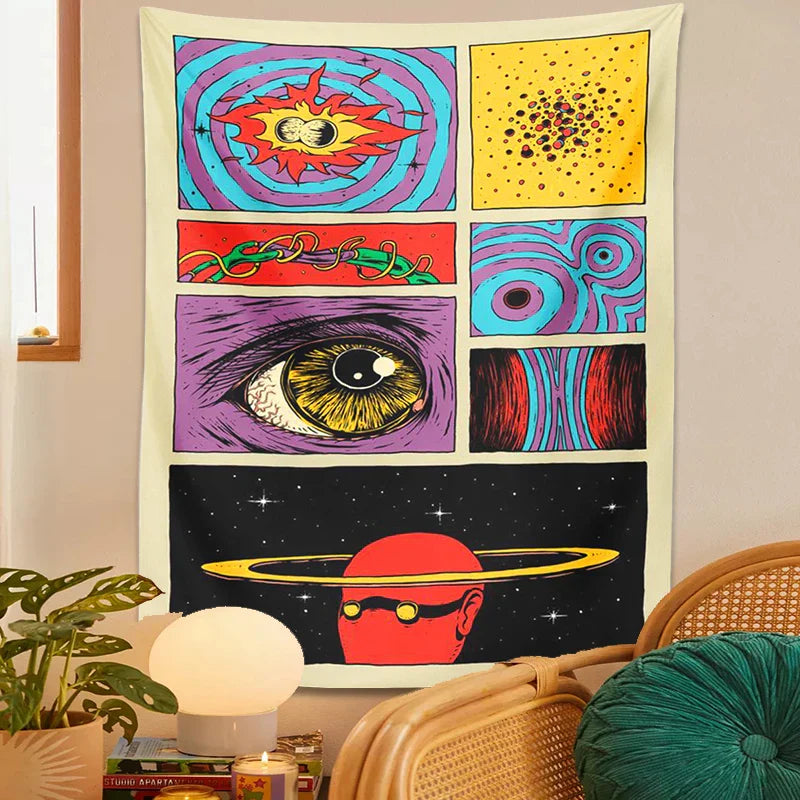 Decobites Starry Sky Psychedelic Space Cartoon Tapestry Wall Hanging for Home Decor