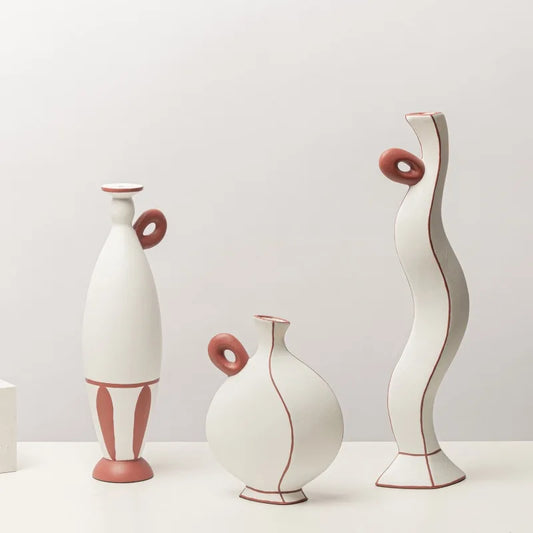 Jarrón de resina DecorBites™ con líneas negras geométricas - Decoración floral artesanal para el hogar