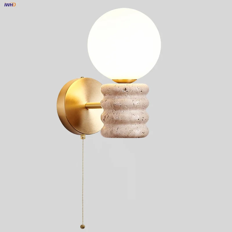 DecorBites™ Japanese Style LED Wall Lamp with Pull Chain and White Glass