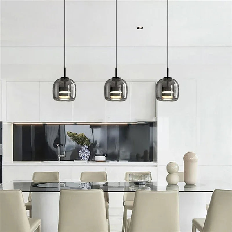 DecorBites™ Glass Bowl Chandelier: Modern Nordic LED Smoke Hanging Lamp for Dining Room, Bar - Indoor Decor Lighting