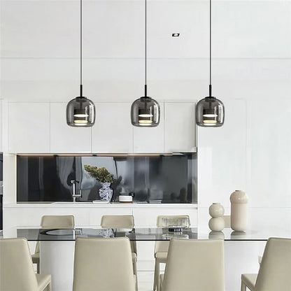 DecorBites™ Glass Bowl Chandelier: Modern Nordic LED Smoke Hanging Lamp for Dining Room, Bar - Indoor Decor Lighting