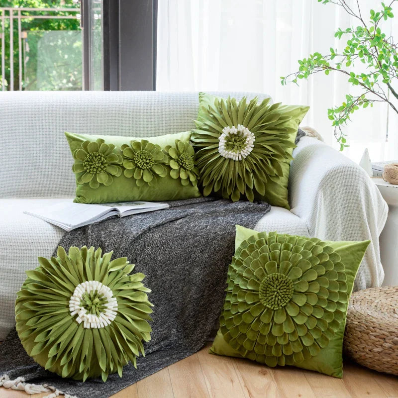 Green Floral Square Pillowcase