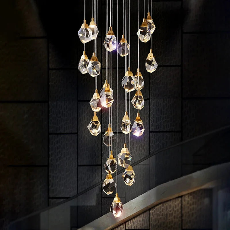DecorBites™ Diamond Crystal Chandelier: Luxury Gold LED Lighting for Staircase & Living Room