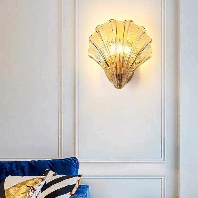 DecorBites™ Glass Shell Led Wall Lamp: Modern Hall Sconce with Creative Lighting for Bedroom, Kitchen.