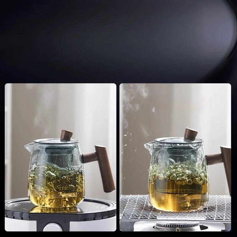 DecorBites™ Glass Tea Set with Solid Wood Handle and Tea Water Separation Technology