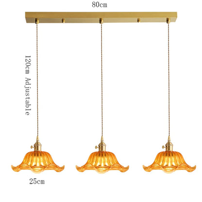Korean Retro Glass Pendant Light With Wood Accent