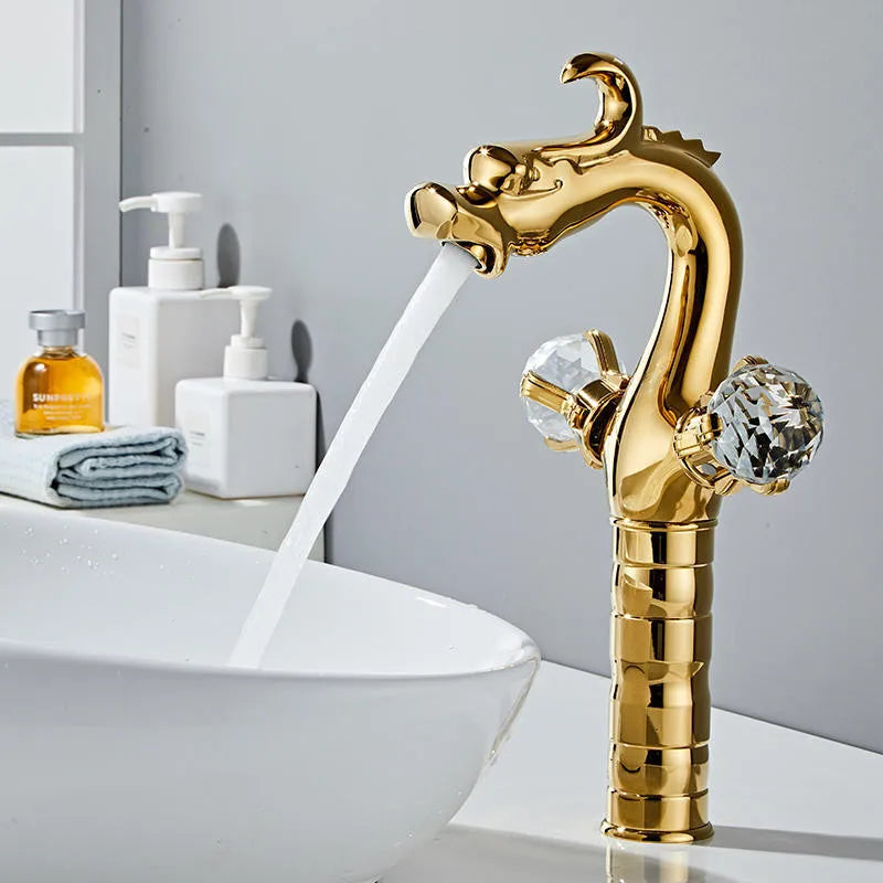 Grifo de lavabo de doble manija Cristal de Oro Decorbites™ para baño