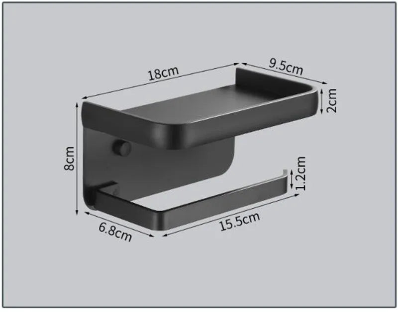 حامل مناديل من الألومنيوم الأسود من DecorBites™ مع رف للهاتف - رف ورق التواليت