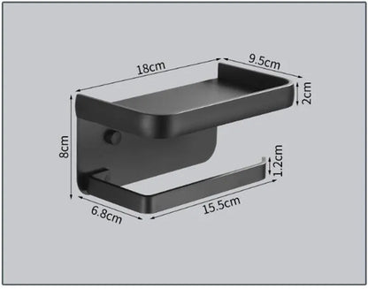 حامل مناديل من الألومنيوم الأسود من DecorBites™ مع رف للهاتف - رف ورق التواليت