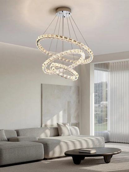 DecorBites™ Crystal Chandelier: Modern Net Red Circle Light for Living Room, Bedroom, Restaurant