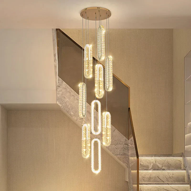 DecorBites™ Crystal LED Chandelier: Modern Luxury Long Lighting Fixtures for Living Room Staircase