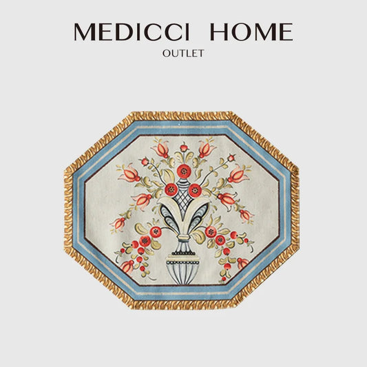 DecorBites™ Baroque Flowers Fringe Placemat Set- Luxury Cotton Linen Retro Hexagon Table Mats