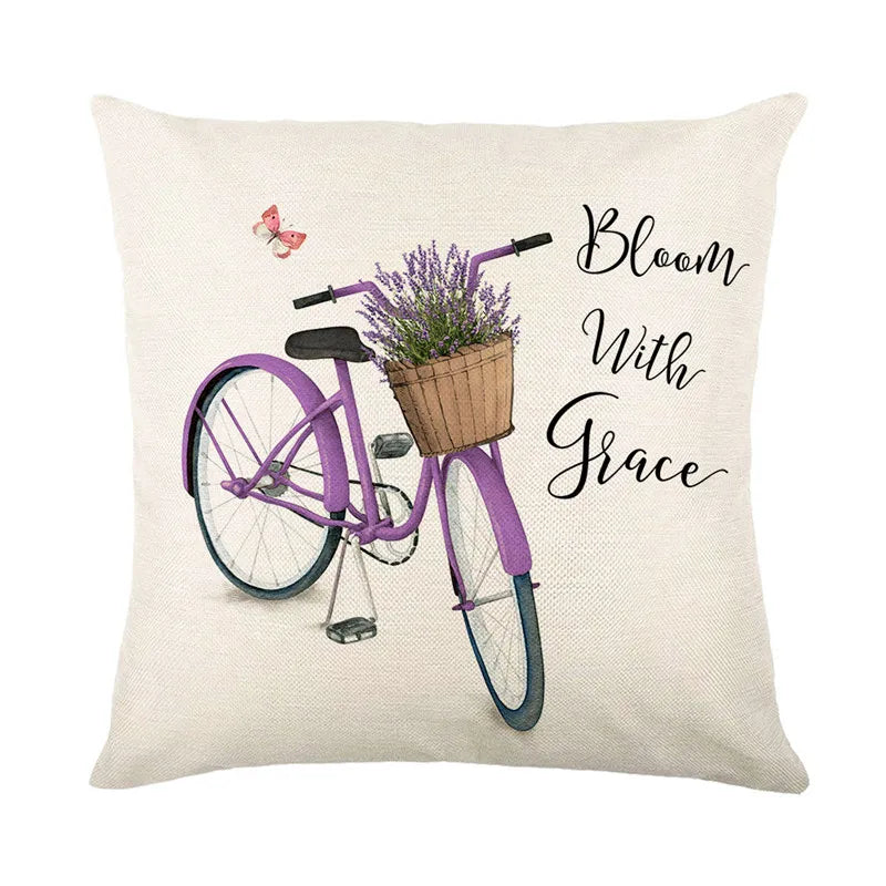 DecorBites™ Lavender Flower Linen Pillowcase for Sofa Car, Living Room Decor, Throw Pillow Case