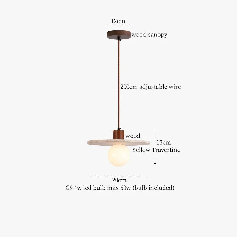 Yellow Travertine Pendant Lamp Polished Copper