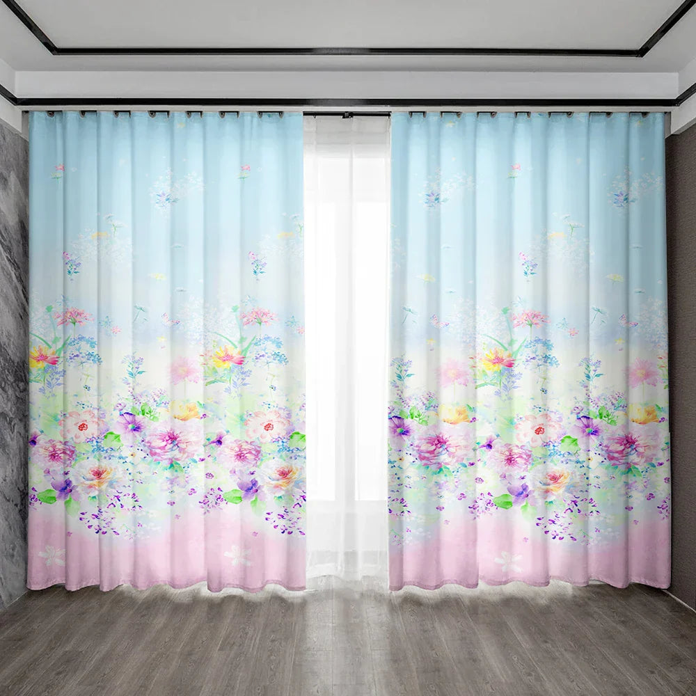 Decobites Pink Floral Bag Curtains for Home Decoration, Kitchen, Coffee Shop, Living Room