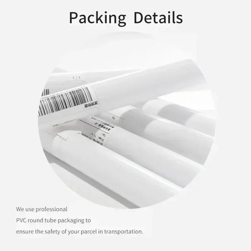 white pvc round tubes with barcode labels for packaging the DecorBites™ serene beach watercolor canvas art print featuring a swimming watercolor illustration