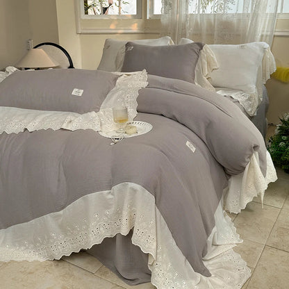 DecorBites™ Lace Ruffles Princess Wedding Bedding Set in Pure Cotton Skin-friendly Fabric