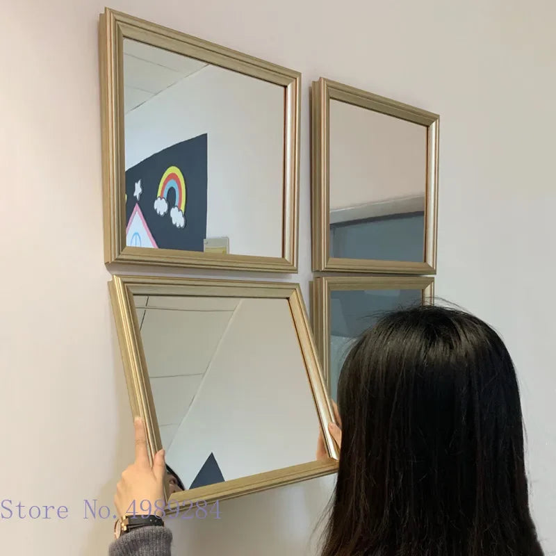DecorBites™ Golden Border Square Mirror Wall Decor Combination
