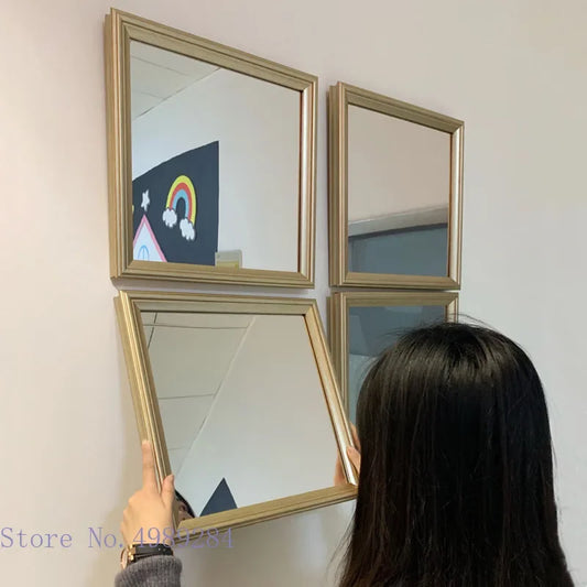 DecorBites™ Golden Border Square Mirror Wall Decor Combination