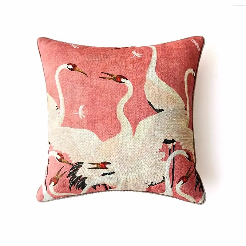 DecorBites™ Dancing Crane Decorative Cushion Cover: High Grade French Retro Pillow Case 45x45cm