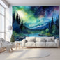 Decobites Green Mountain Tapestry Forest Aurora Series Customizable Hanging Cloth