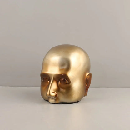 DecorBites™ Escultura de resina de medio rostro Golden Head, retrato abstracto, figura decorativa para el hogar