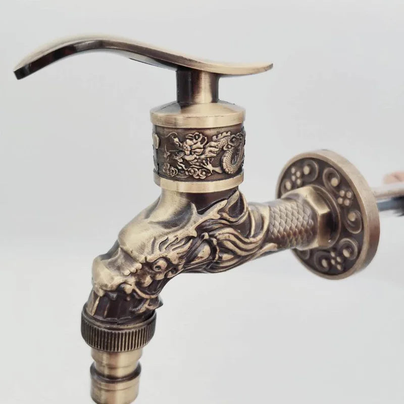 DecorBites™ Bronze Dragon Carved Tap Bibcock - Outdoor Garden Faucet