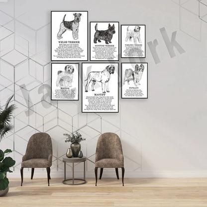 DecorBites™ Dog Breed Poster featuring Rhodesian Ridgeback, Havanese, and More