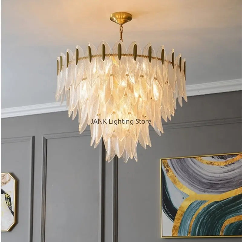 DecorBites™ Leaf Glass Pendant Lamp: Modern Luxury Crystal Suspension for Living Room, Restaurant, Bedroom.