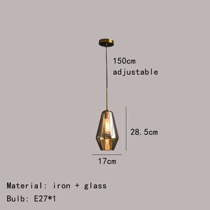 Lámpara colgante DecorBites™ de cristal ámbar gris para iluminación del hogar y la oficina